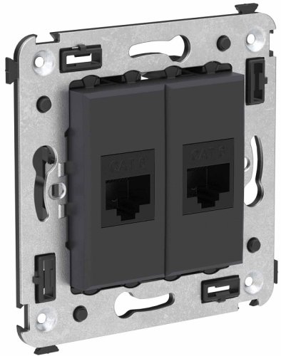 Розетка компьютерная без рамки DKC Avanti 2-м. RJ45+RJ45 6е черный матовый картинка